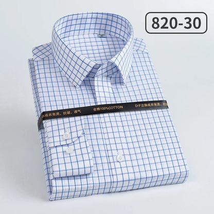 Men's pure cotton long sleeved shirt slim fit high-end light luxury 100 count striped heterochromatic collar wrinkle resistant
