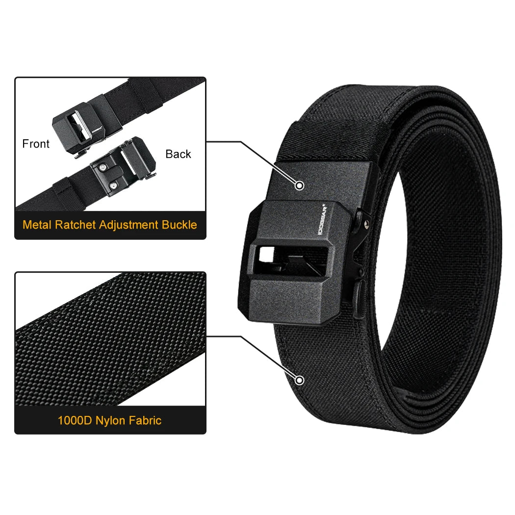 IDOGEAR SPORTS Tactical Ratchet Belt 1.5” EDC Gun Belt Reinforce Heavy Duty Belt With Adjustable Buckle 3430