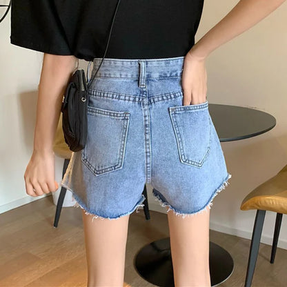 Summer Hot Sale Girls Classic Designer Solid Jeans Lady Fashion High Waist Denim Shorts Female Chic Ripped Short Pants