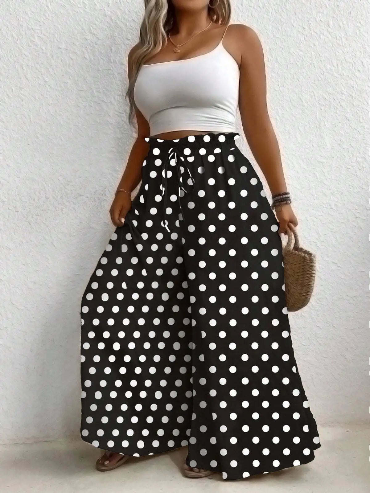 Plus Size Women's Clothing Loose Comfortable Casual Style Summer Printed Long Pants Elastic Waist Drawstring