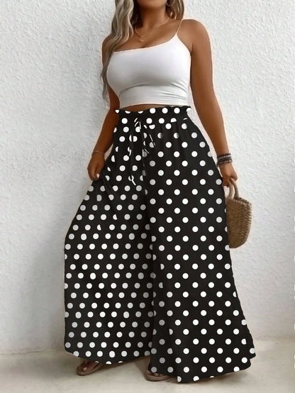 Plus Size Women's Clothing Loose Comfortable Casual Style Summer Printed Long Pants Elastic Waist Drawstring