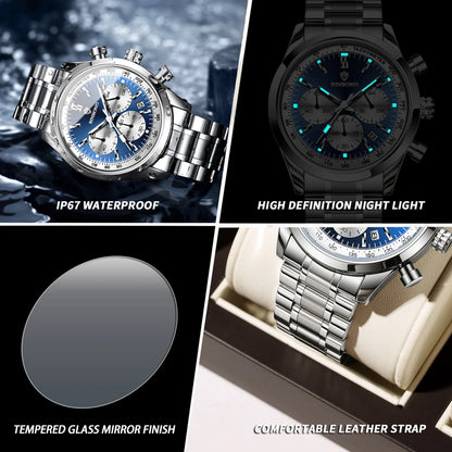 BINBOND Cool Sturdy Accurate Luxury Quartz Watch for Men Auto Date Chronograph Luminous Waterproof Men's Watch Casual Reloj