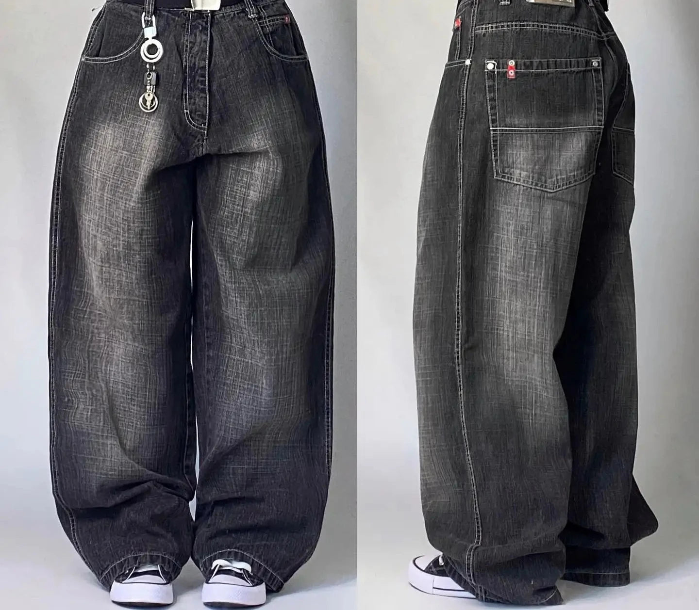 Street Vintage Jeans New Y2K Harajuku Wash Blue Multiple pockets Baggy Jeans Denim Pants Mens Womens High Waist Wide Trousers