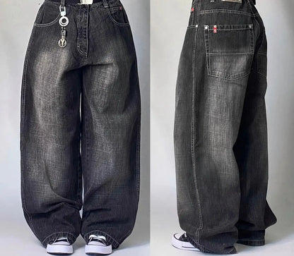 Street Vintage Jeans New Y2K Harajuku Wash Blue Multiple pockets Baggy Jeans Denim Pants Mens Womens High Waist Wide Trousers