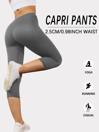 Super Soft Yoga Running Pants Women Capri Leggings No See Through Athletic Workout Home Casual Leggings