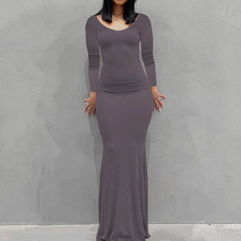 New women's dress long skirt casual slim long-sleeved home dress