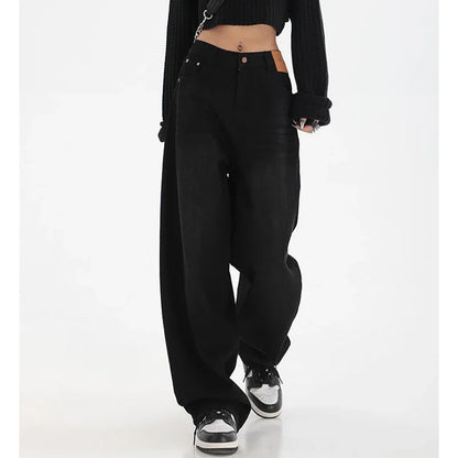 Female Classic Retro High Waist Baggy Jeans Women Korean Daily Straight Leg Denim Trousers Girls Comfortable Long Pants