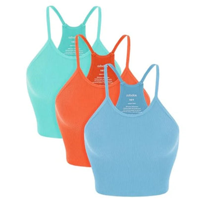 ODODOS Women's 3Pack Seamless RibKnit Camisole Tank Tops