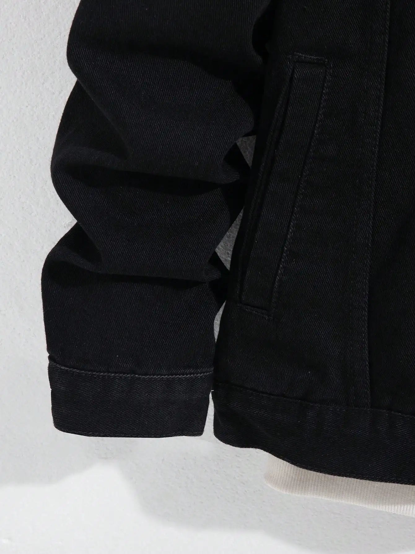 Men's spring-autumn denim jacket. Black minimalist coat. Daily casual. Stylish and trendy style.
