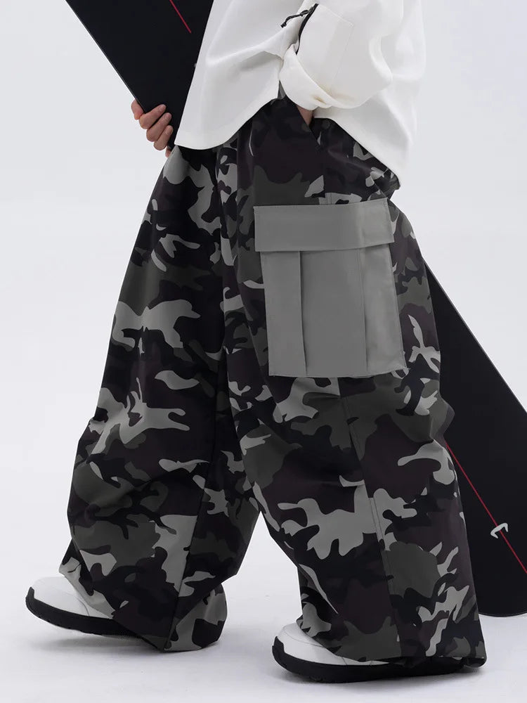 New Ski Pants Men's and Women's Outdoor Veneer Windproof Waterproof Warm Leopard Print Loose Slip