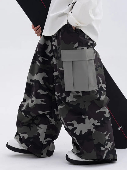 New Ski Pants Men's and Women's Outdoor Veneer Windproof Waterproof Warm Leopard Print Loose Slip