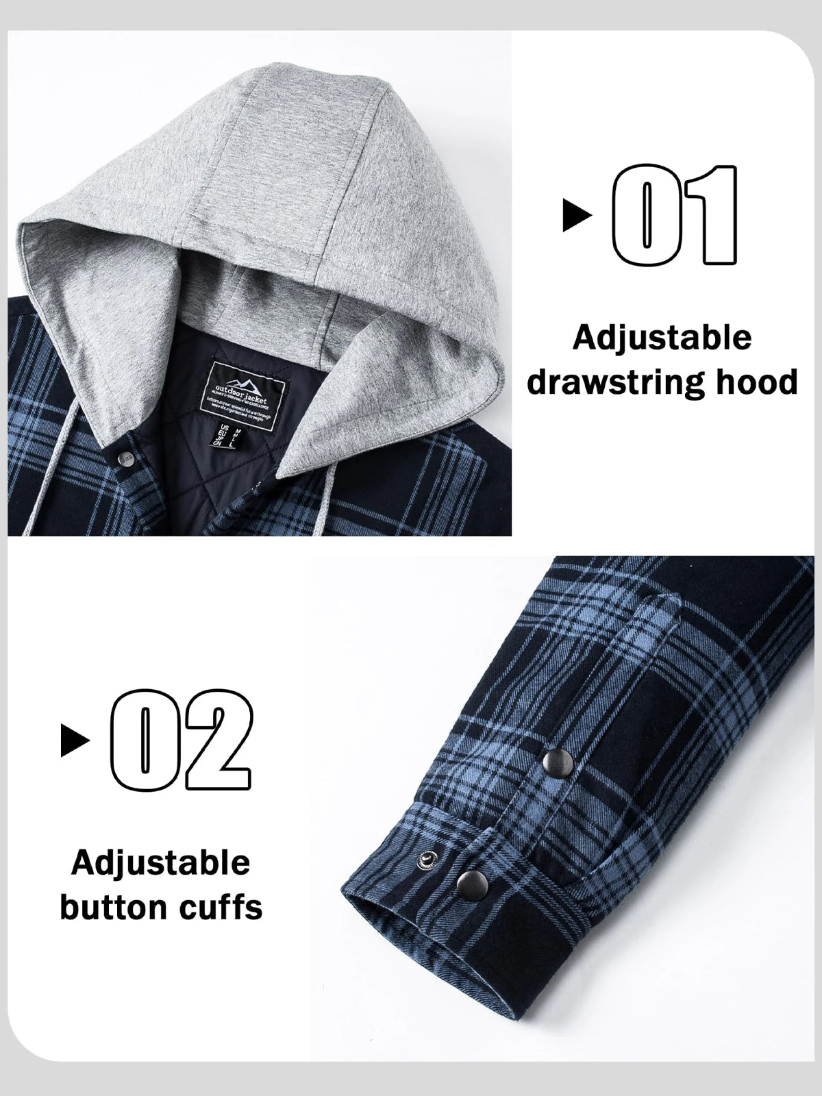 MAGCOMSEN Men's Hooded Flannel Jacket Cotton Autumn Winter Warm Coat Long Sleeve Plaid Shirt