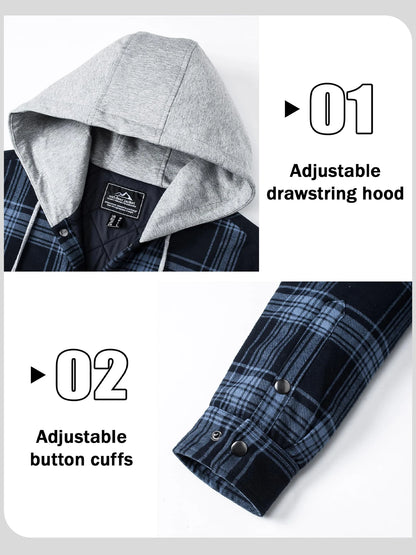 MAGCOMSEN Men's Hooded Flannel Jacket Cotton Autumn Winter Warm Coat Long Sleeve Plaid Shirt