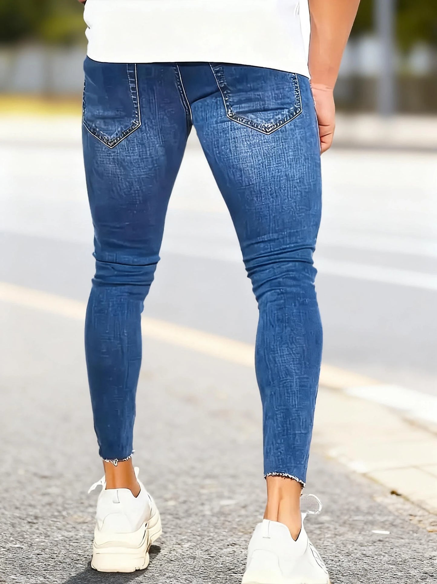 Men's Slim-fit Stretch Denim Pants, Comfortable Elastic Waistband, Casual Street Style,