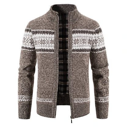 Winter Men's Fleece Cardigan Christmas Knit Sweater Coat Business Casual Jacket High Quality Male Wool Cashmere Clothing