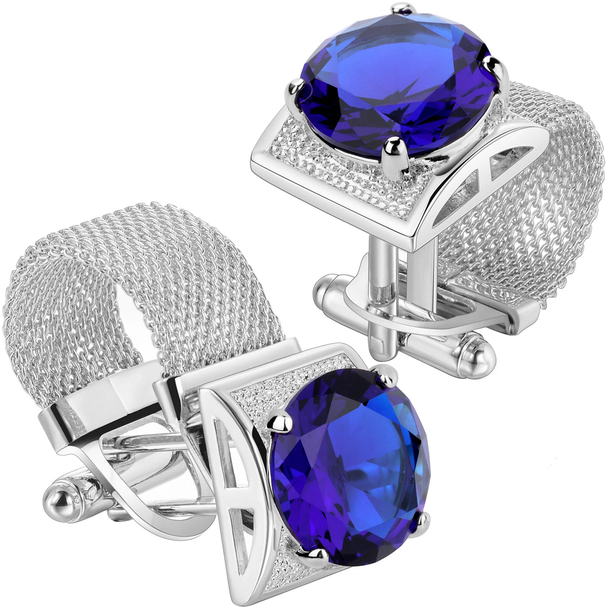 HAWSON Birthstone Crystal Cufflinks for Men Silver Luxury with Chain Wedding Birthday Christmas Gift