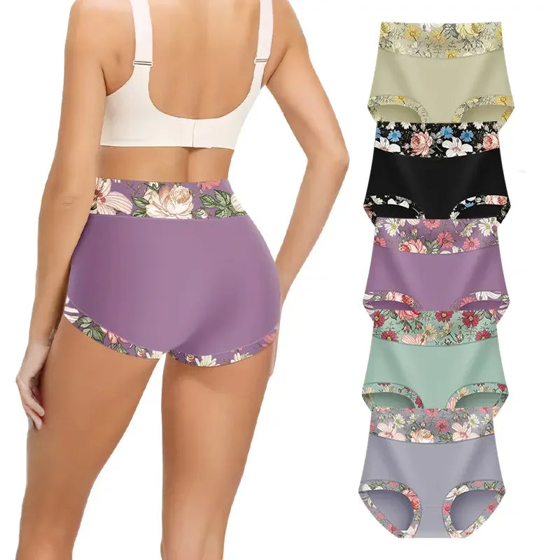 Women's Plus Size Floral Print Patchwork High Waist Briefs