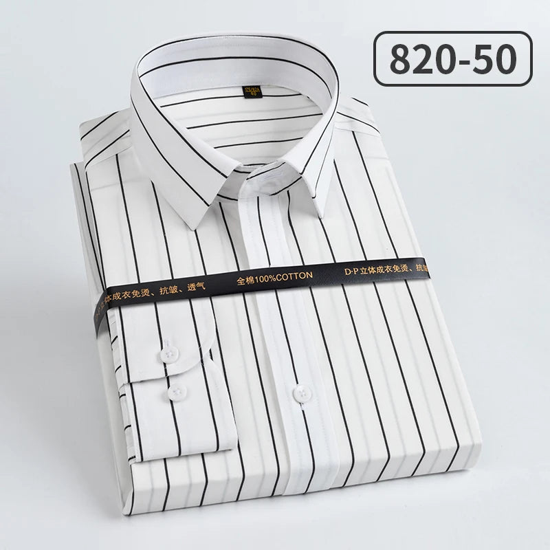 Men's pure cotton long sleeved shirt slim fit high-end light luxury 100 count striped heterochromatic collar wrinkle resistant