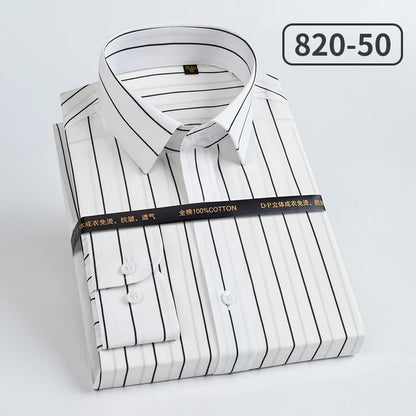 Men's pure cotton long sleeved shirt slim fit high-end light luxury 100 count striped heterochromatic collar wrinkle resistant
