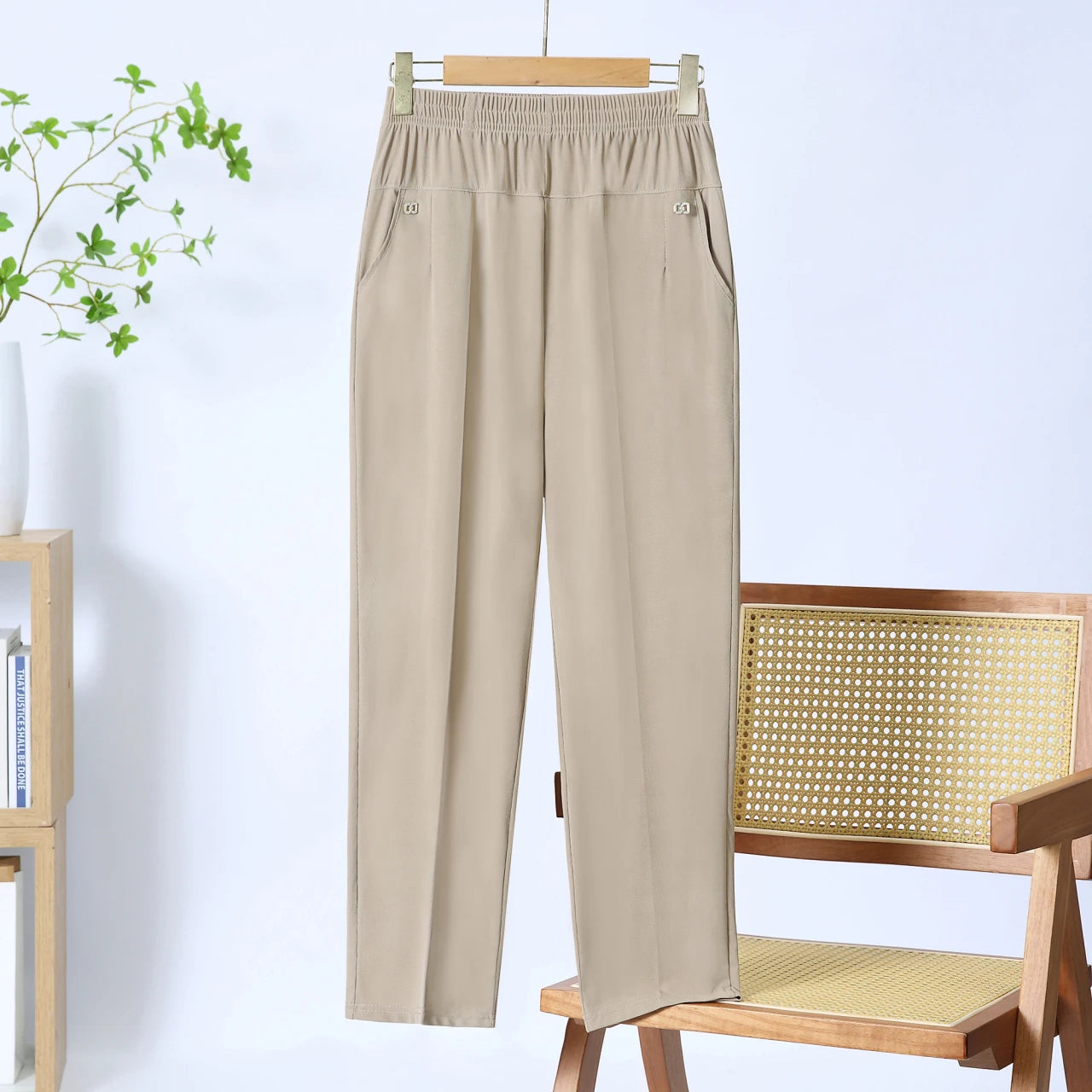 Summer women's soft pants/Capri pants plus size casual pants 2025 elastic waist office casual outdoor pants
