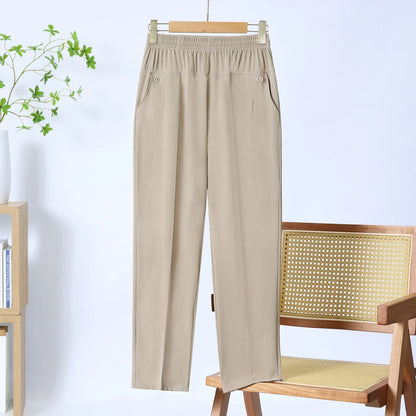 Summer women's soft pants/Capri pants plus size casual pants 2025 elastic waist office casual outdoor pants