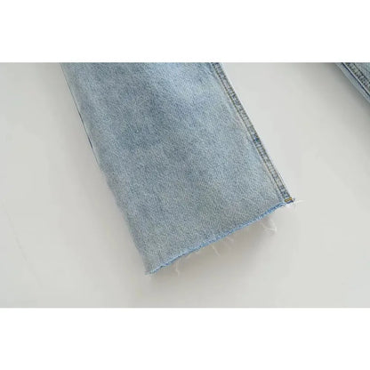 Women's High Waist Jeans 2025 Spring Fall Relaxed Straight Leg Raw Hem Floor-Length Vintage Inspired Daily Uniform