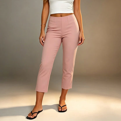 Crop Side-Slit-Hem Pants High Waisted  Fit Capri Casual Cropped Soft Stylish-Side-Slit Top Rated  Crop