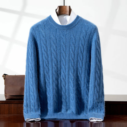 ZOCEPT 100% Natural Cashmere Men's Sweater Autumn Winter Thick Warm O-Neck Casual Pullover Knitted Twisted Flower Sweater Top