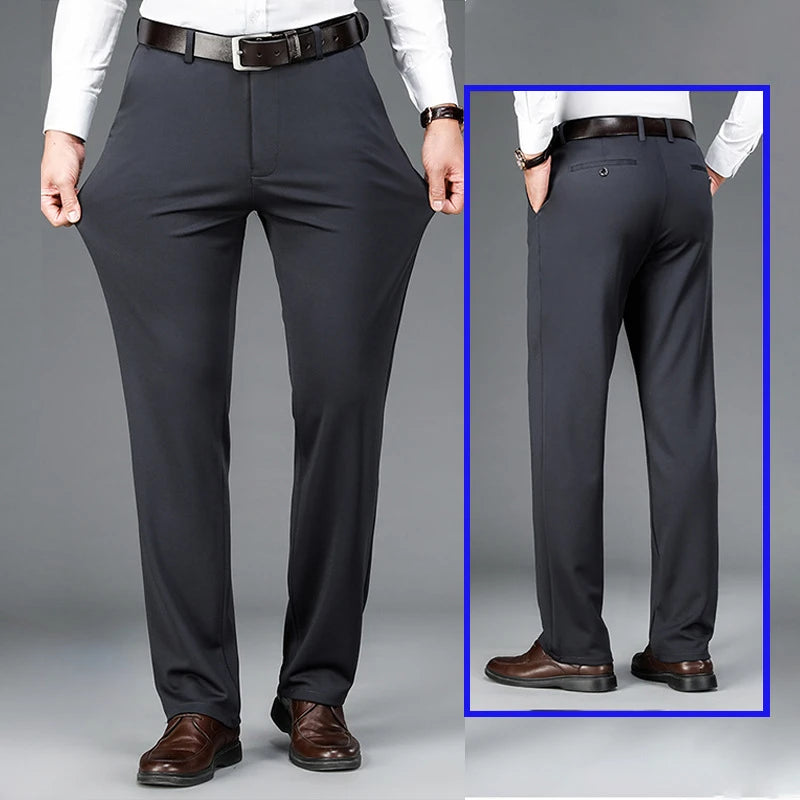 Elastic Men's Suit Pants Thin Straight Leg Pants Wrinkle Resistant Non-ironing Streetwear Men's Pants Business