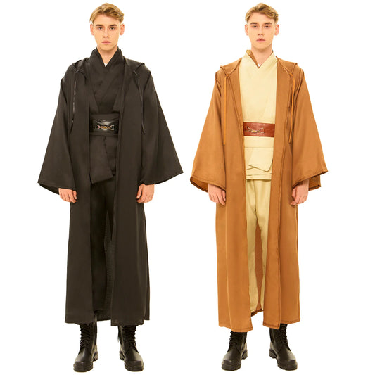 Mens Anakin Skywalker Cosplay Costume Jedi White Tunic Hooded Cloak Robe Knight Uniform Suit