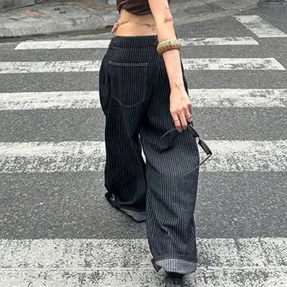 SUCHCUTE Women Striped Relaxed Fit Jeans Retro Low Rise Wide Leg Denim Pants Grunge Loose Trousers 2026 Spring Y2K Clothes 2026