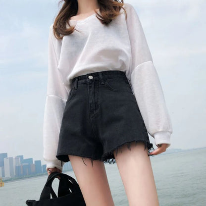 Summer Hot Sale Girls Classic Designer Solid Jeans Lady Fashion High Waist Denim Shorts Female Chic Ripped Short Pants