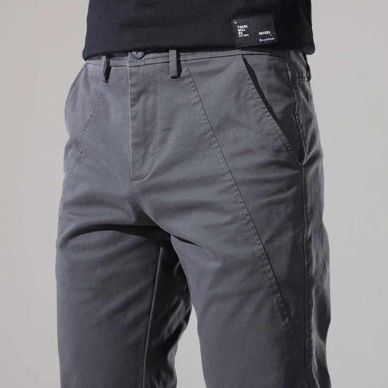 2024 New Men's Cotton Slim Casual Pants Korean Style Stretch Straight Fashionable Solid Color Versatile Casual Trousers Male