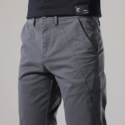 2024 New Men's Cotton Slim Casual Pants Korean Style Stretch Straight Fashionable Solid Color Versatile Casual Trousers Male