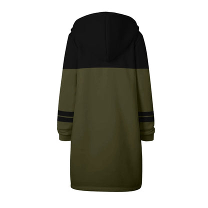 Women's Warm Zipper Long Outwears Solid Color Loose Fit Drawstring Sweatshirt Coat for Women