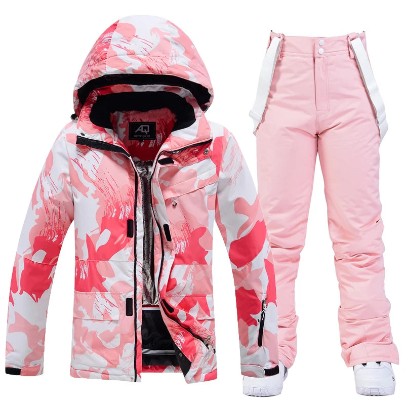 Fashion, Waterproof Snow Suit Sets for Women, Snowboarding Clothing, Ski Costumes, Winter Wear, Jacket Strap Pant for Girl's