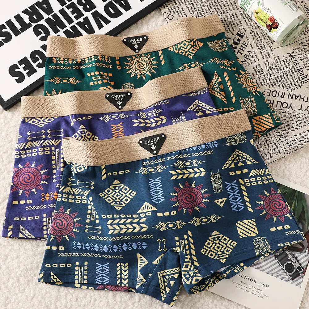 3PCS/Pack 100% Cotton Vintage Print Women's Panties Super Soft Hygroscopic Breathable Underwear High Elastic Waistband Shorts