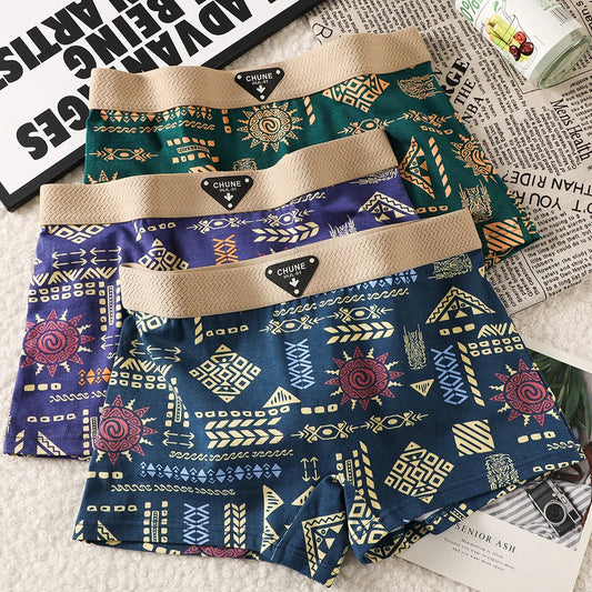3PCS/Pack 100% Cotton Vintage Print Women's Panties Super Soft Hygroscopic Breathable Underwear High Elastic Waistband Shorts