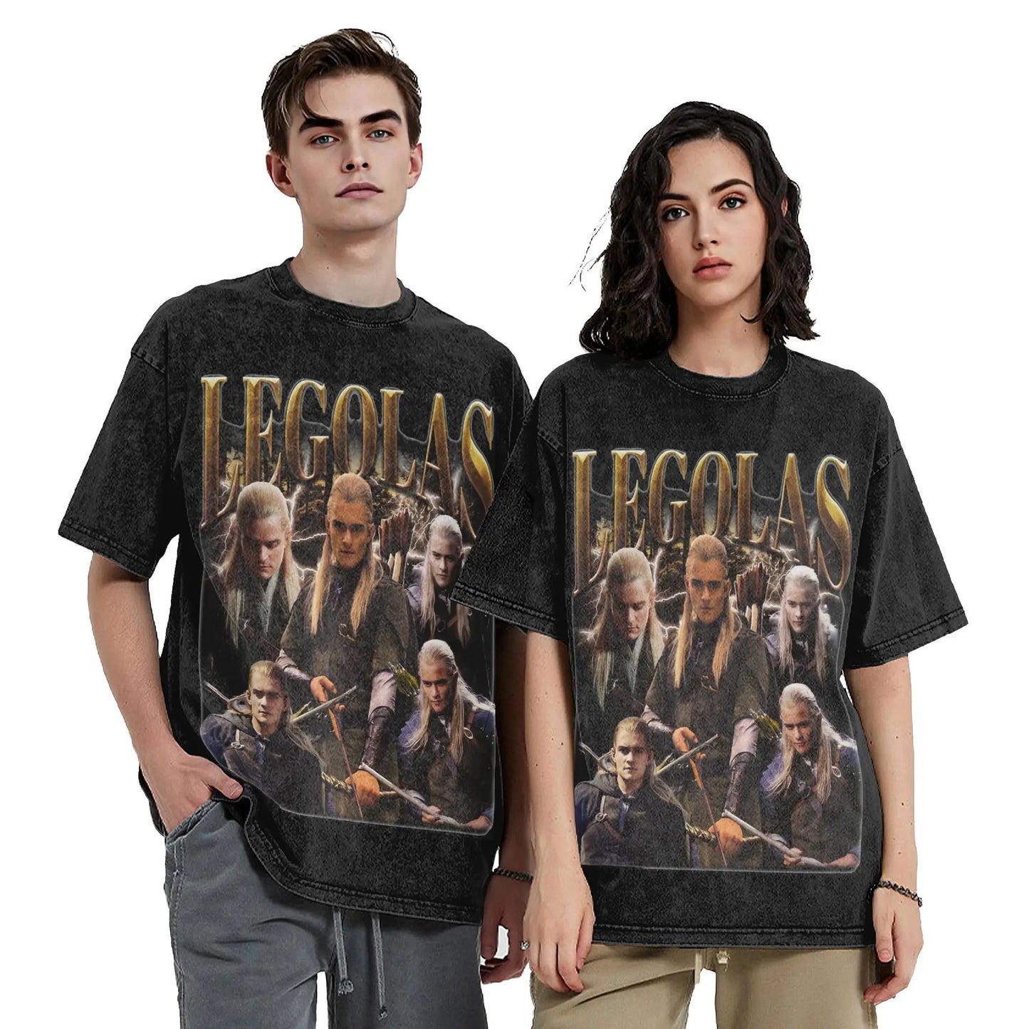 Washed T Shirts L-Lords Of The R-Rings Legolas Hip Hop Fashion T-Shirt Oversize  Streetwear Cotton Tops Tees for Men Women