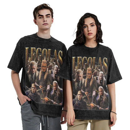 Washed T Shirts L-Lords Of The R-Rings Legolas Hip Hop Fashion T-Shirt Oversize  Streetwear Cotton Tops Tees for Men Women