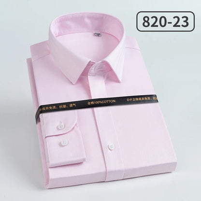 Men's pure cotton long sleeved shirt slim fit high-end light luxury 100 count striped heterochromatic collar wrinkle resistant