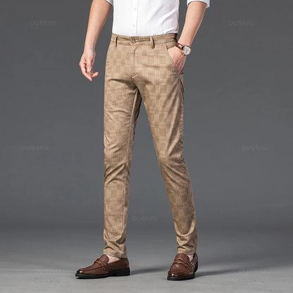 2024 New Men's Casual Plaid Pants Business Casual Slim Fit Black Blue Red Khaki Classic Style Trousers Male Brand Luxury Clothes