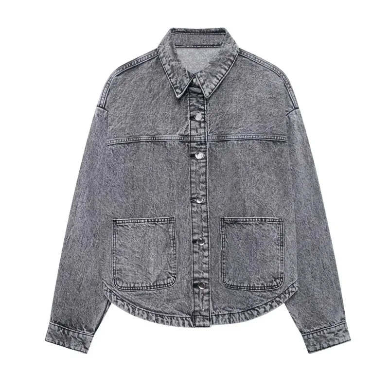2025 Autumn New Product Fashion Casual Women's Fashion Versatile Buckle Patch Denim Jacket Coat