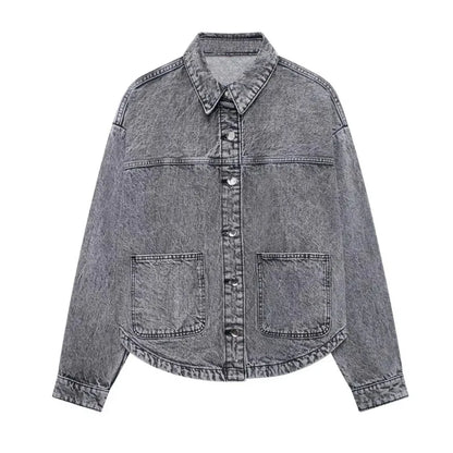 2025 Autumn New Product Fashion Casual Women's Fashion Versatile Buckle Patch Denim Jacket Coat