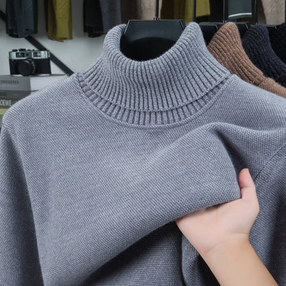 Luxury Man Long-Sleeved Knitwear High Neck Fleece-Lined Thickened Solid Color European American Style Sweater Leisure Men's Wear