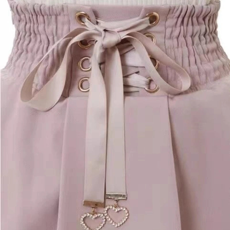 Sweet Lolita Jirai Kei High Waist Skort - Double Bow Buckle Short Skirt for Women Japanese Y2K Kawaii Fashion Summer Casual
