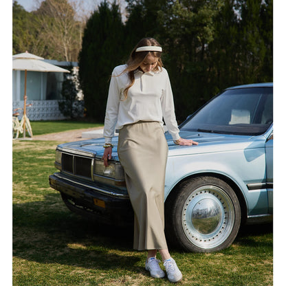 AP 2026 Spring and Summer Women Satin Skirt Solid Color High Quality