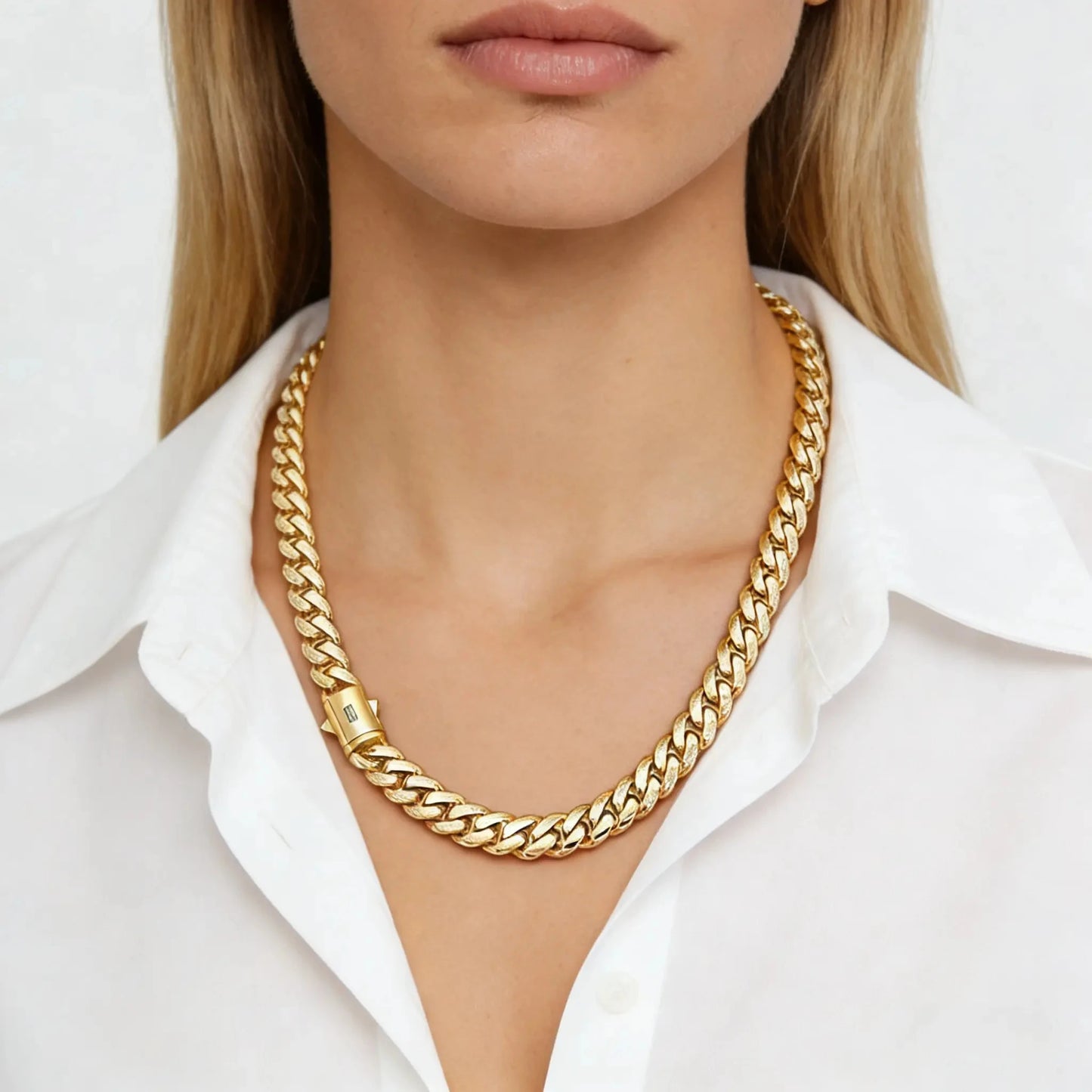 14K Gold-Plated Cuban Ncklace Miami Cuban Link Chain 6-14mm Stainless Steel Technology Anti-rust Colorfast Waterproof Anti-Friction The best gift for men and women men's jewelry