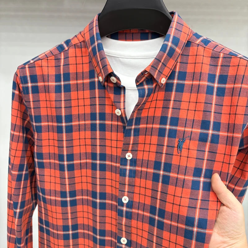 Luxury Brand Embroidery 100% Cotton Long Sleeved Shirt Men's New Shirt Men's Casual Loose Top Business Men