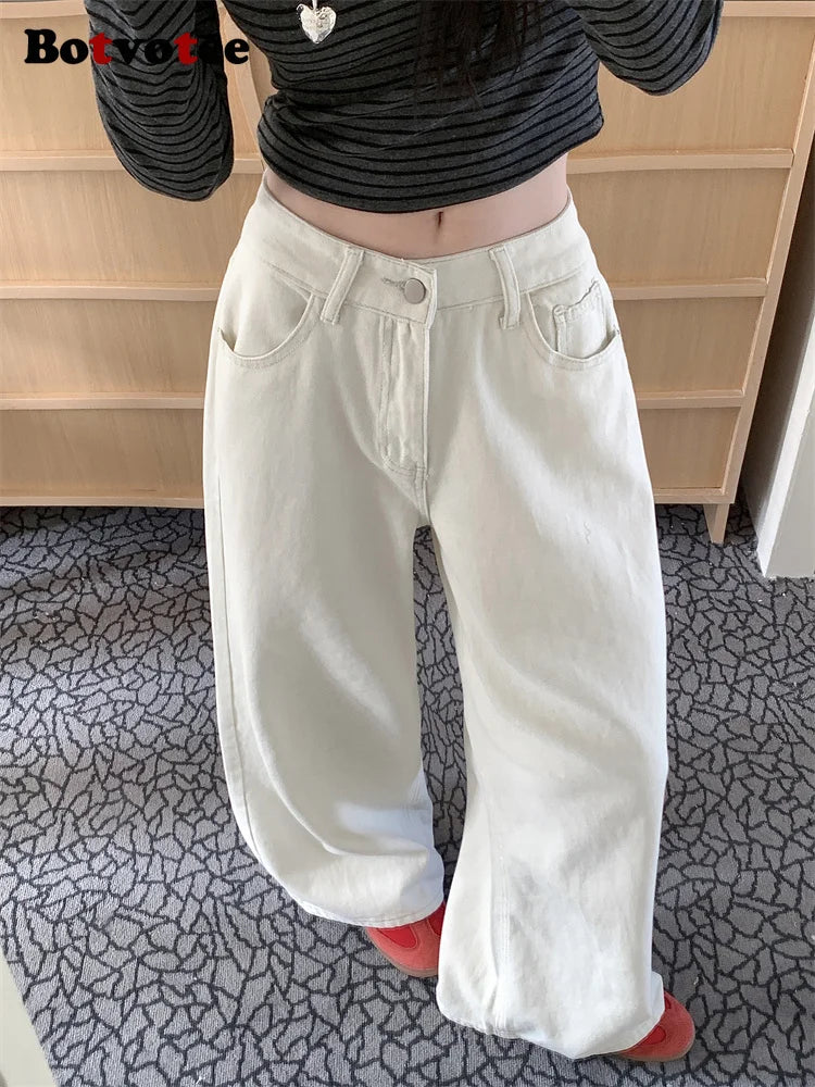 Botvotee Milk White Baggy Jeans Women Spring Summer 2025 New Korean Fashion Causal Y2k Loose Oversized High Waisted Jeans